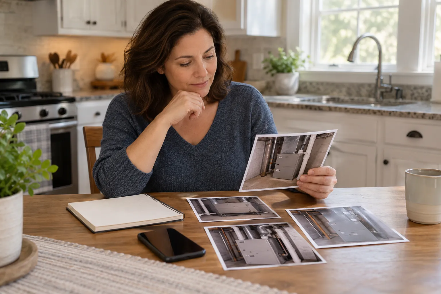Homeowner writing notes about a heating problem in the Louisville/Jefferson County metro government area